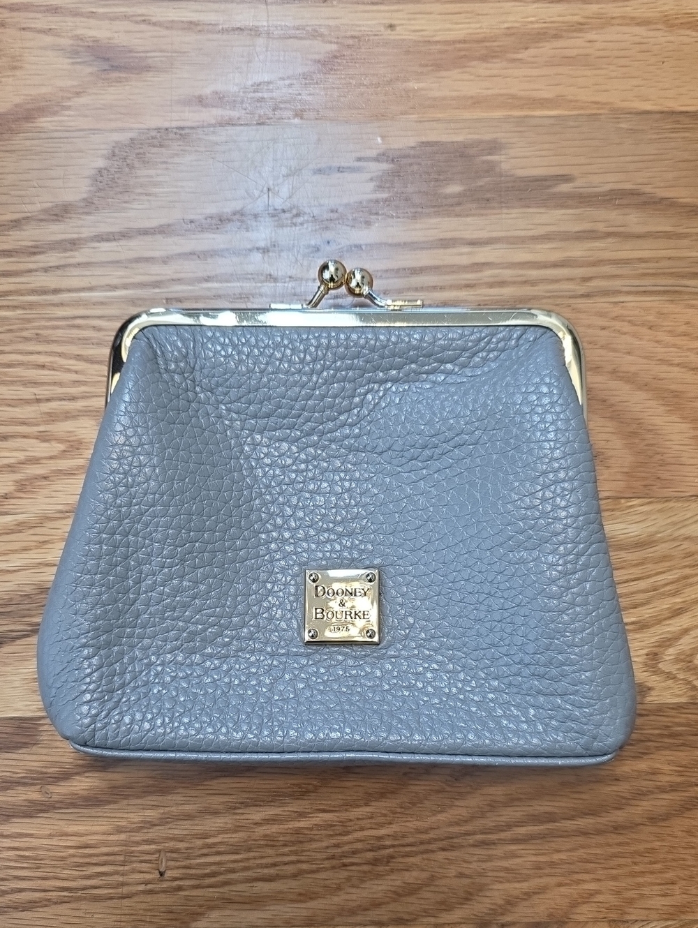 Dooney & Bourke Gray Pebbled Leather Kiss-Lock Coin Purse with Gold Hardware
